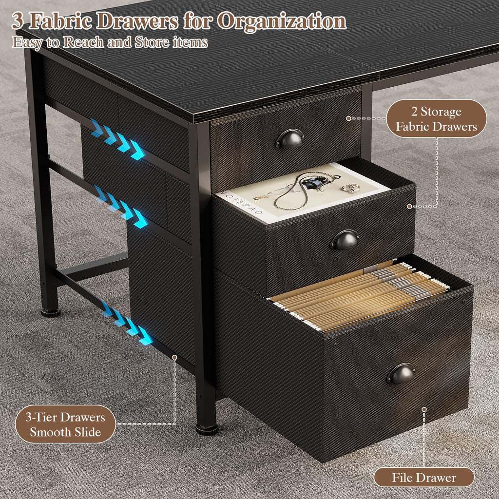 63" L Shaped Computer Desk with Outlets Black V646929