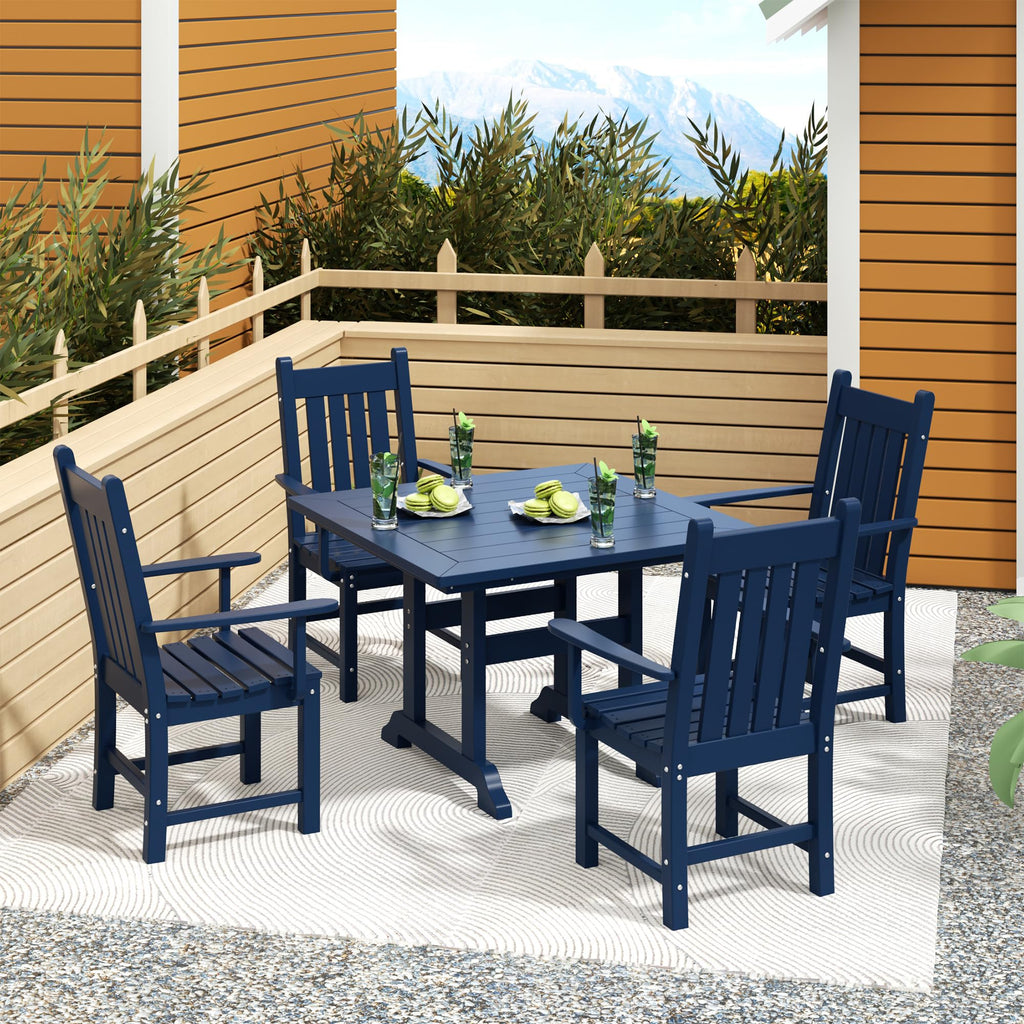 Navy Blue Plastic Outdoor Dining Chair with Arm G671701