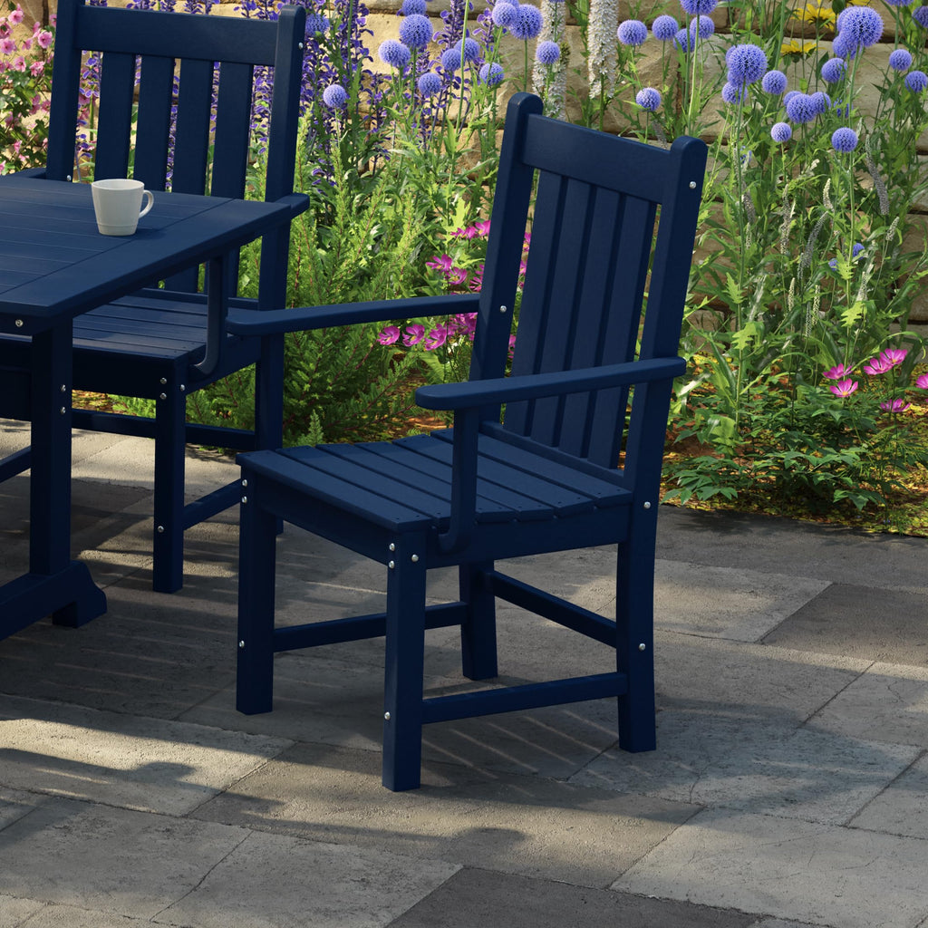 Navy Blue Plastic Outdoor Dining Chair with Arm G671701