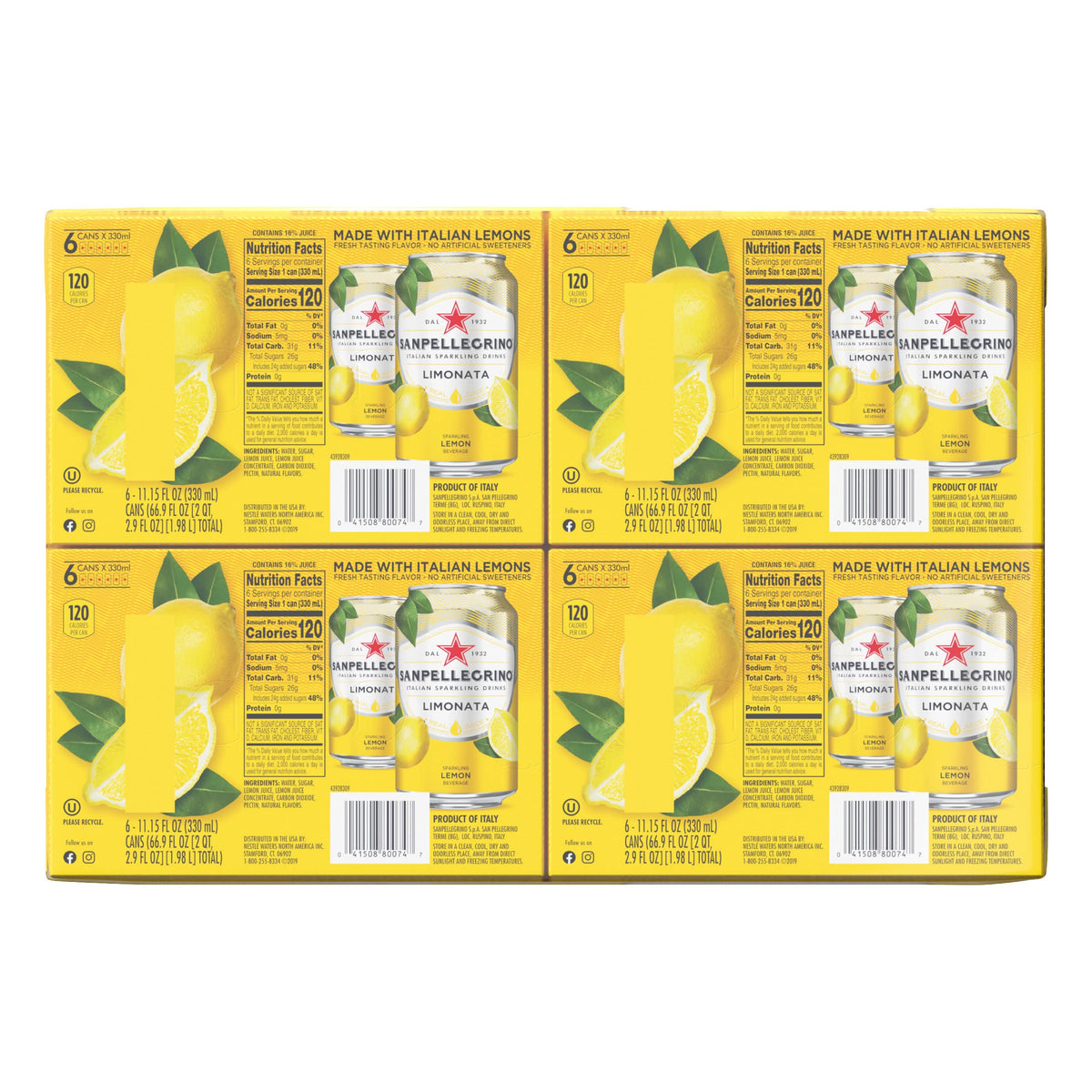 Italian Sparkling Lemon Beverage 24 Pack of 11.15 Fl Oz Cans O6323
