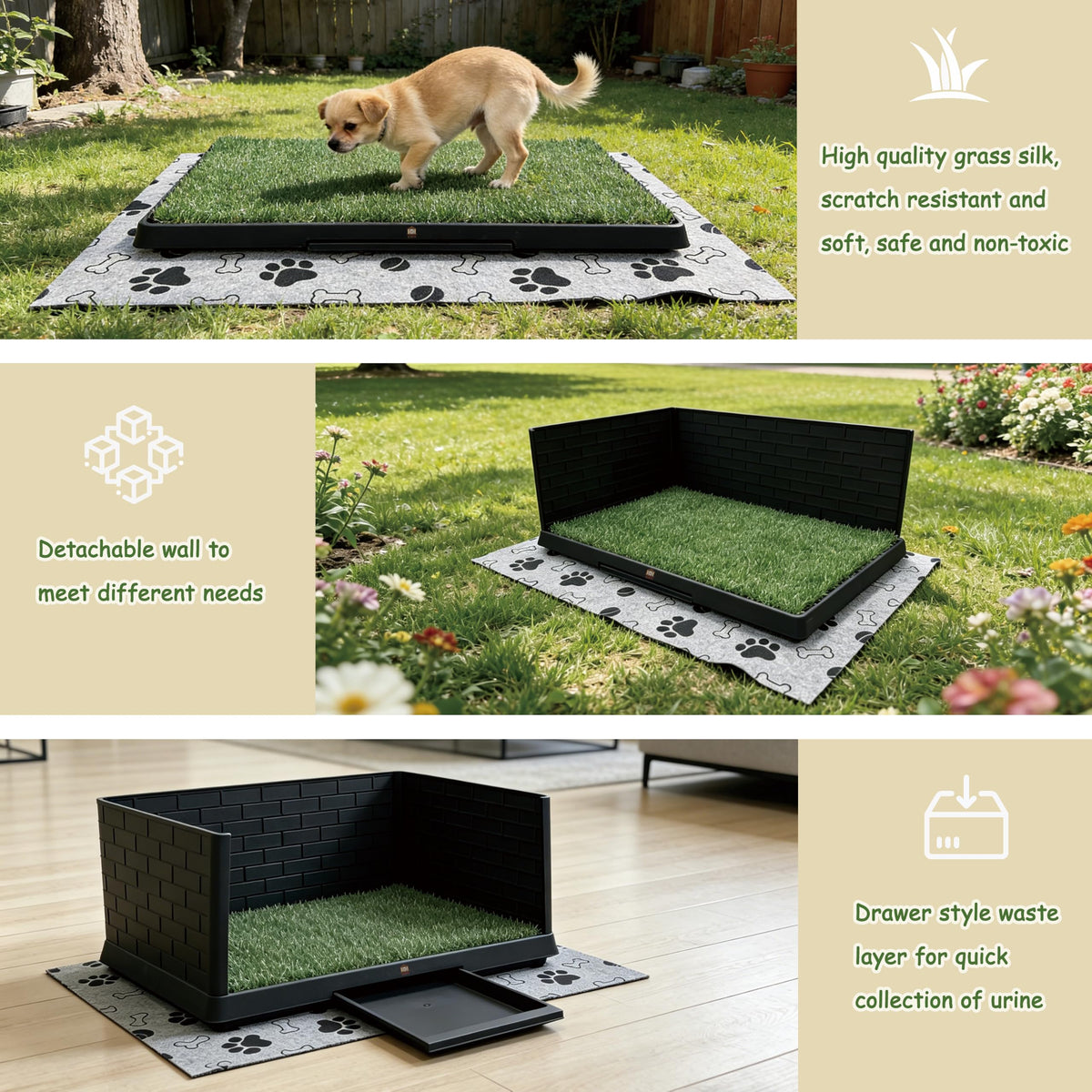 Dog Grass Pad with Tray, 30" X 20", with 2 Reusable Grass Pads E3821