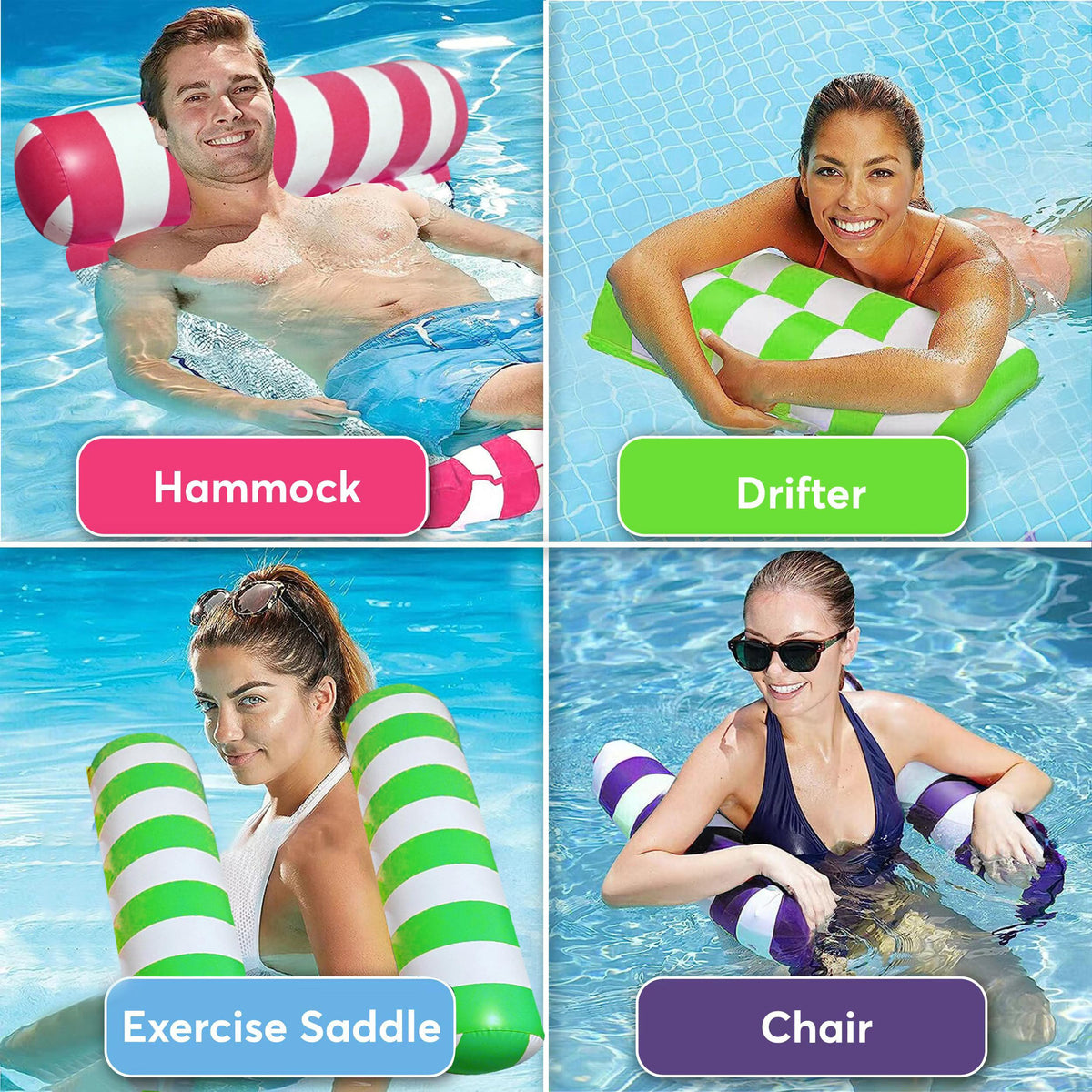 4 Pack Inflatable Pool Hammock Floats with Air Pump and Beach Ball R512278
