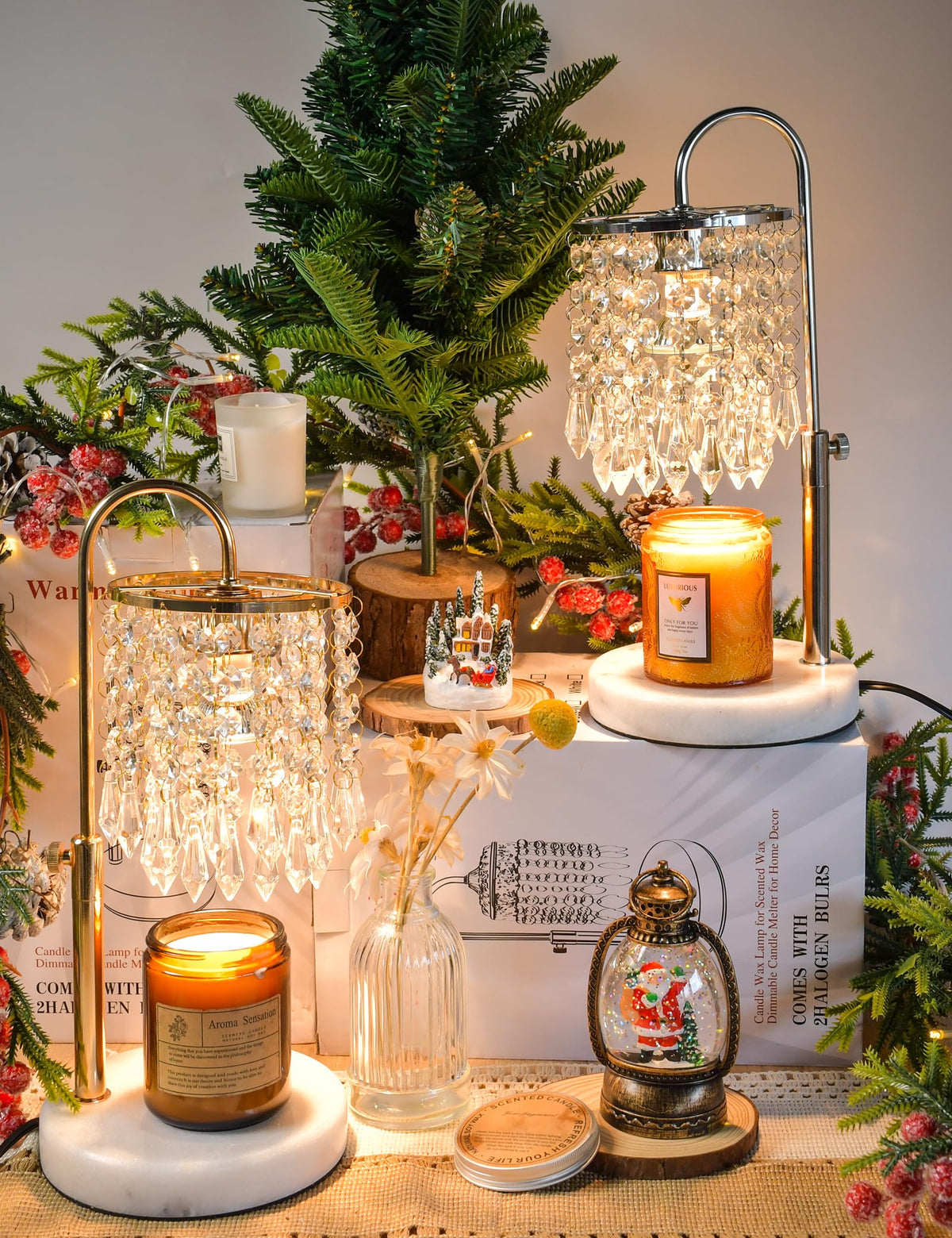 Candle Warmer Lamp with Timer Dimmable Adjustable Height Gold I75380
