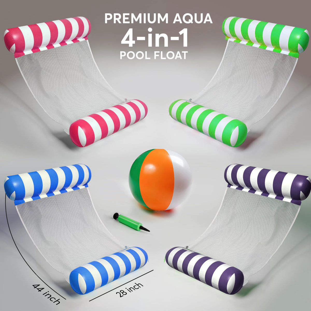 4 Pack Inflatable Pool Hammock Floats with Air Pump and Beach Ball R512278