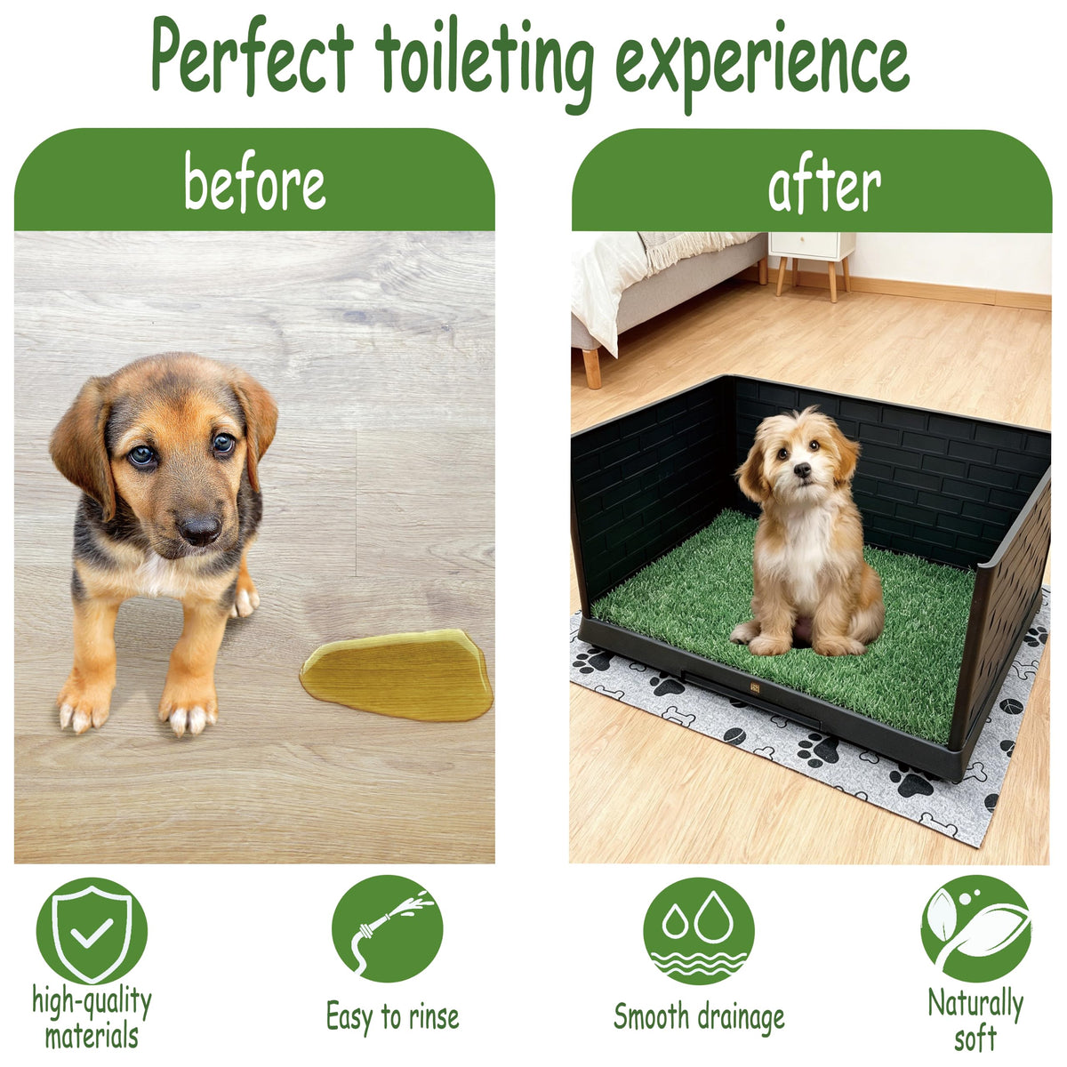 Dog Grass Pad with Tray, 30" X 20", with 2 Reusable Grass Pads E3821